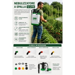 Pompa a Pressione a Zaino 12L per Irrorazione e Nebulizzazione,4 Ugelli (Cono, Ventaglio, Doppio Cono, 4 Fori),per Orto,Giardino