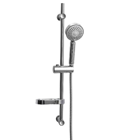 Saliscendi Doccia Completo di Doccetta 3 Getti e Porta Sapone, Asta Doccia in Acciaio Inox, con Water Saving