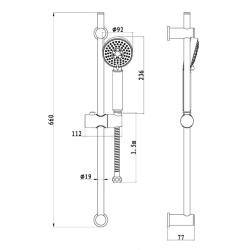 Saliscendi Doccia Completo di Doccetta 3 Getti e Porta Sapone, Asta Doccia in Acciaio Inox, con Water Saving