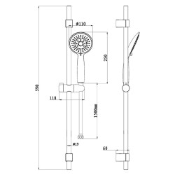 Saliscendi Doccia Completo di Doccetta 5 Getti e Porta Sapone, Asta Doccia in Acciaio Inox, con Water Saving