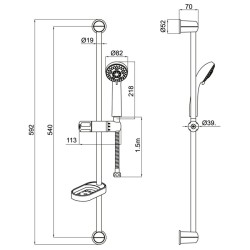 Saliscendi Doccia Completo di Doccetta a 5 Getti con Porta Sapone, Water Saving
