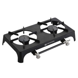 Fornello bruciatore portatile per campeggio a gas in ghisa 2 fuochi 37x51cm