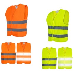 Gilet di sicurezza e da costruzione alta visibilità arancione o giallo con doppio nastro riflettente