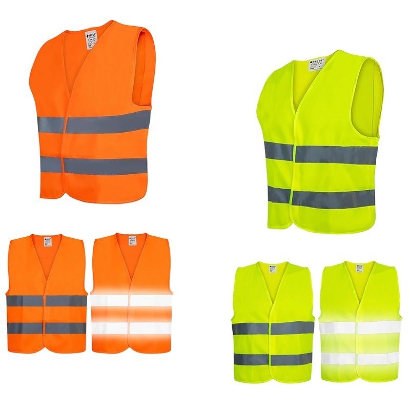 Gilet di sicurezza e da costruzione alta visibilità arancione o giallo con doppio nastro riflettente