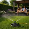 Irrigatore Rotante a tre braccia con base, Irrigatore da Giardino e Prato, Ugelli orientabili, Sistema a pioggia leggera