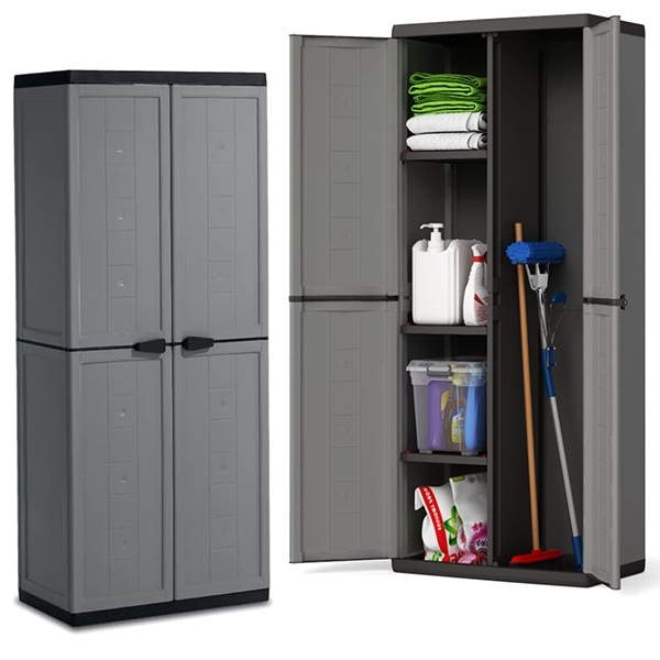 Armadietto per esterno, portascope, con 2 ante in resina, cm.166x68x39 Keter Jolly