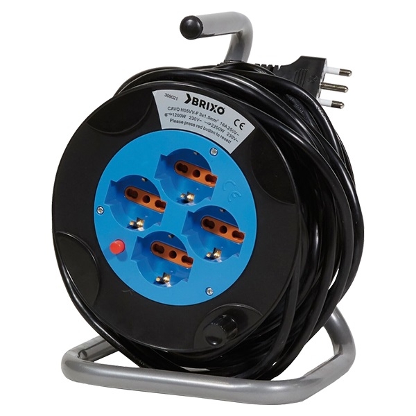 Avvolgicavo prolunga elettrica con 4 prese Schuko e cavo 15 metri 3x1.5mm