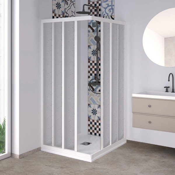 Box Doccia con apertura angolare in acrilico con profili in PVC riducibile "Made in Italy" (bianco, 80x80 cm riducibile)