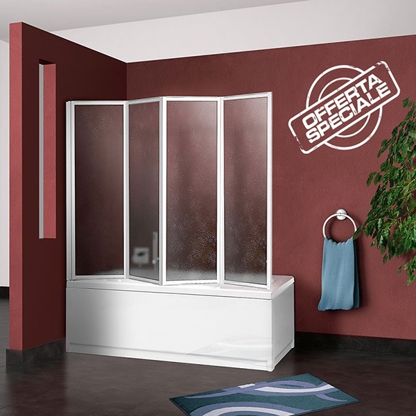 Sopravasca angolare per vasca da bagno pieghevole cm.64+cm.133, profili alluminio con pannelli acrilici, reversibile a 4 ante