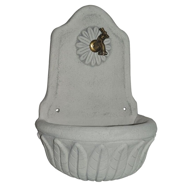 Fontana da parete per il giardino, manufatto in granulato di pietra, sospesa.Decogarden Foglia