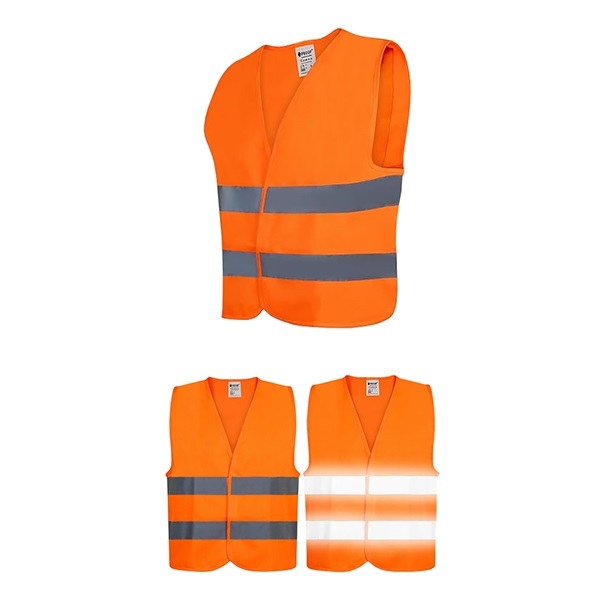 Gilet di sicurezza e da costruzione alta visibilità arancione con doppio nastro riflettente