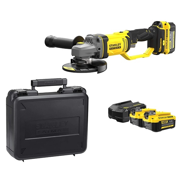 Smerigliatrice angolare con 2 batterie Litio 18V–4Ah, caricabatteria e valigetta. Stanley Fatmax SFMCG 400M2K