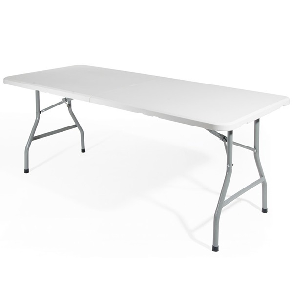 Tavolo rettangolare robusto pieghevole per catering, campeggio, giardino, cm.180x70x78h, salva spazio, colore bianco