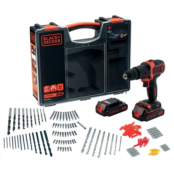 Trapano a percussione a batteria 18 V, 1.5 Ah, 2 batterie con valigetta