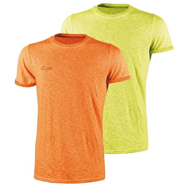 U-Power Fluo colore Arancione+Giallo, T-Shirt Cotone vestibilità Slim Fit, Abbigliamento da Lavoro da Uomo, Girocollo a coste, Manica Corta, Confortevole e traspirante, Casual, Abbigliamento Estivo