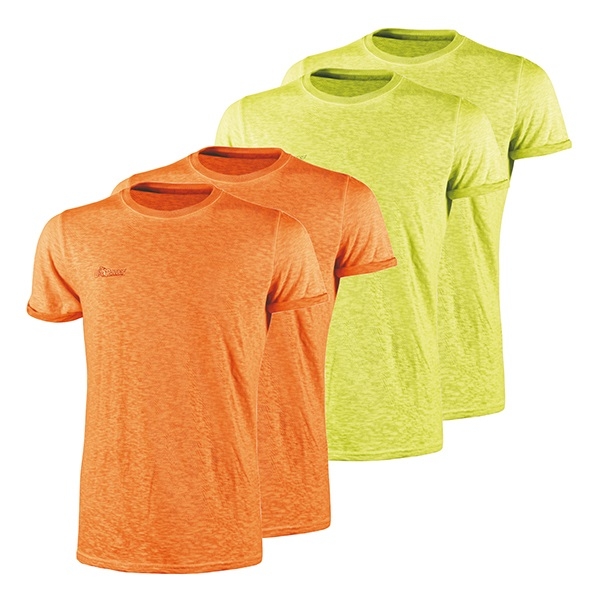 U-Power Fluo colore Arancio+Giallo, 4x T-Shirt Cotone vestibilità Slim Fit, Abbigliamento da Lavoro da Uomo, Girocollo a coste, Manica Corta, Confortevole e traspirante, Casual, Abbigliamento Estivo
