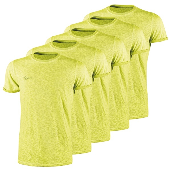 U-Power Fluo colore Giallo, 5x T-Shirt Cotone vestibilità Slim Fit, Abbigliamento da Lavoro da Uomo, Girocollo a coste, Manica Corta, Confortevole e traspirante, Casual, Abbigliamento Estivo