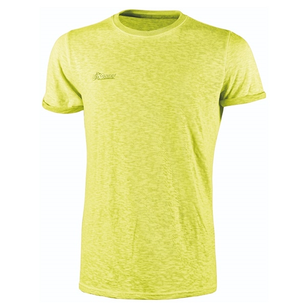 U-Power Fluo colore Giallo, T-Shirt Cotone vestibilità Slim Fit, Abbigliamento da Lavoro da Uomo, Girocollo a coste, Manica Corta, Confortevole e traspirante, Casual, Abbigliamento Estivo