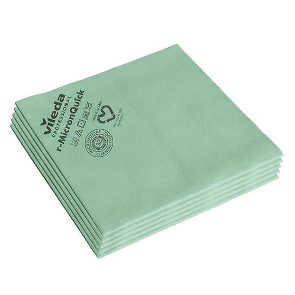 Vileda Professional r-MicronQuick, panno in microfibra, per una pulizia al 100% sicura ed efficace, confezione da 5 pezzi colore Verde