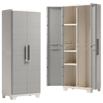 Armadietto per esterno, portascope, con 2 ante in pvc, cm.173x68x39. Keter Linear Wood