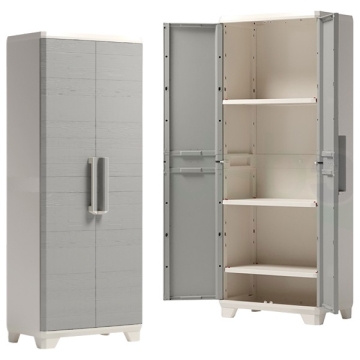 Armadietto per esterno/interno, portascope, con 2 ante in pvc, cm.173x68x39. Keter Linear Wood