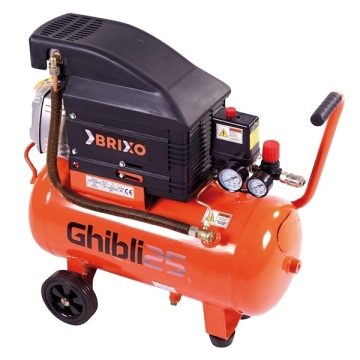 Compressore d’aria 25 lt carrellato, portatile, compatto, ad olio con manometro. Brixo Ghibli 25 Lt .