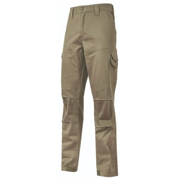 Pantalone U-Power Performance, Modello Guapo, Cotone Elasticizzato, con Multi_tasche Frontali, Laterali e Anteriori, Ginocchia Preformate, Elastico in Vita, Cerniera di Chiusura, Colore Beige