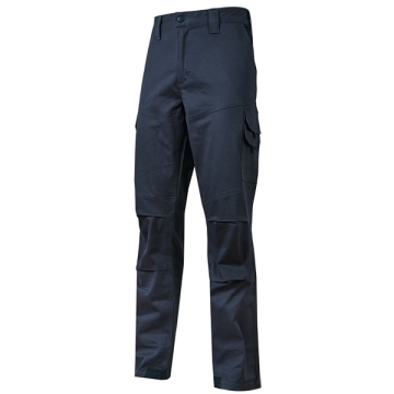 Pantalone U-Power Performance, Modello Guapo, Cotone Elasticizzato, con Multi_tasche Frontali, Laterali e Anteriori, Ginocchia Preformate, Elastico in Vita, Cerniera di Chiusura, Colore Blu