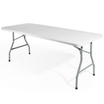 Tavolo rettangolare robusto pieghevole per catering, campeggio, giardino, cm.180x70x78h, salva spazio, colore bianco